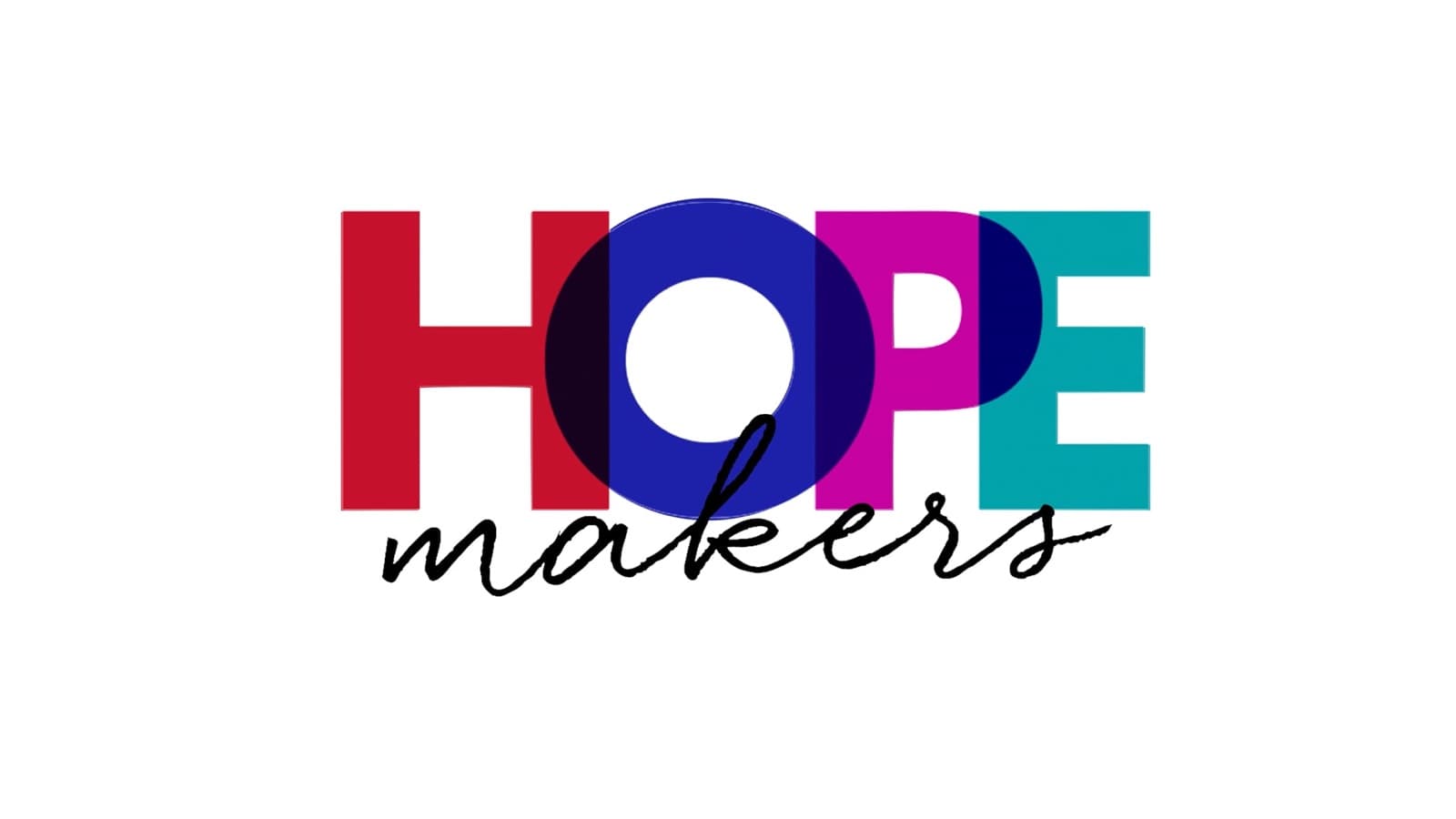 The HopeMakers wordmark, each letter of HOPE in a different color over a handwritten 'makers'