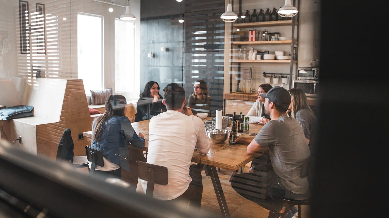 A team meeting in an open-plan office