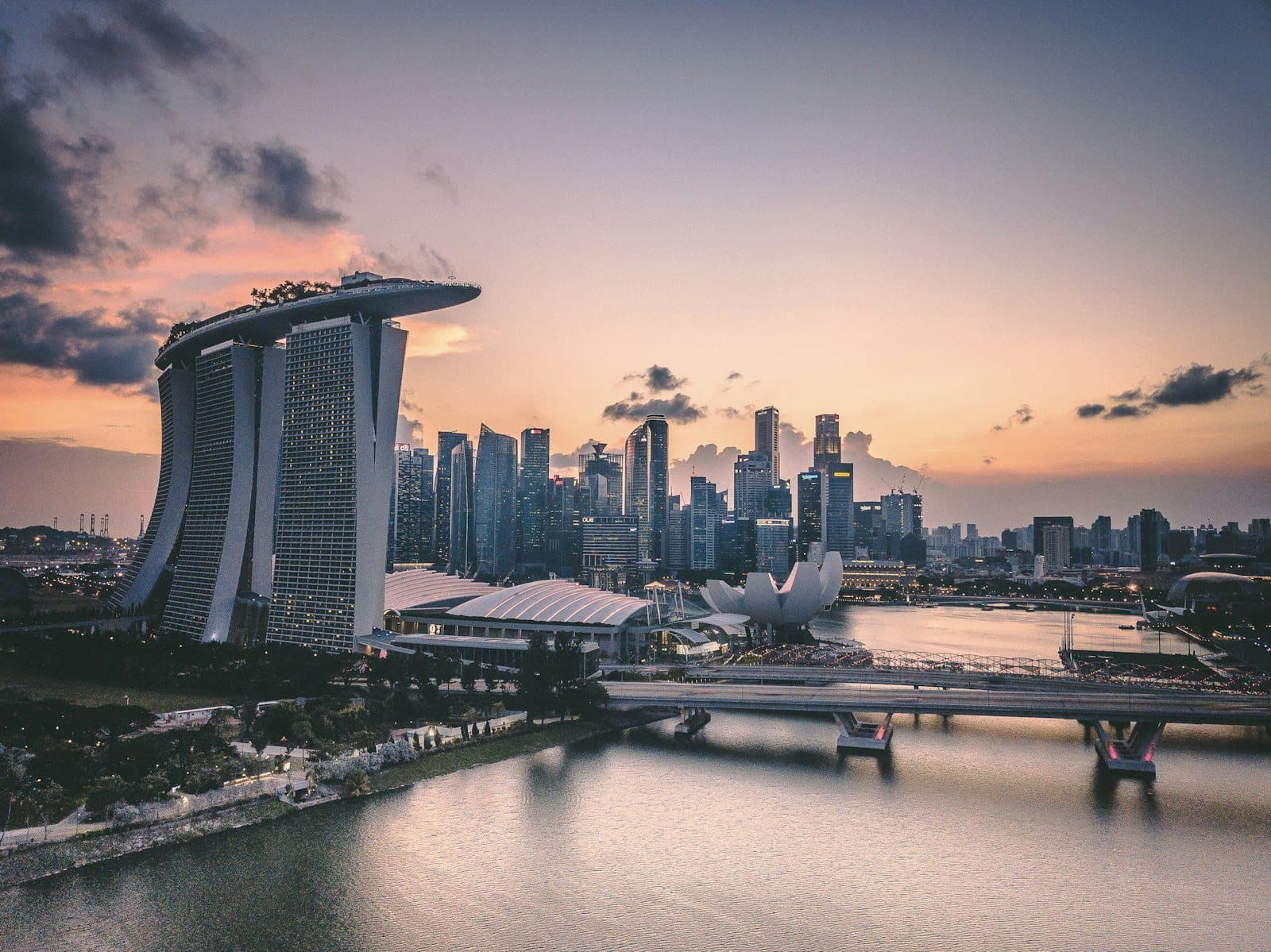 The Singapore skyline at dusk